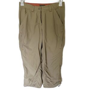 LL Bean Womens Ripstop Pull-On Capri Pants Size 4 Beige Khaki Hiking Pockets